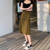 Women Side Slit Midi Skirt Summer High-waisted A Line Skirt Design Female Korean Style Casual Fashion