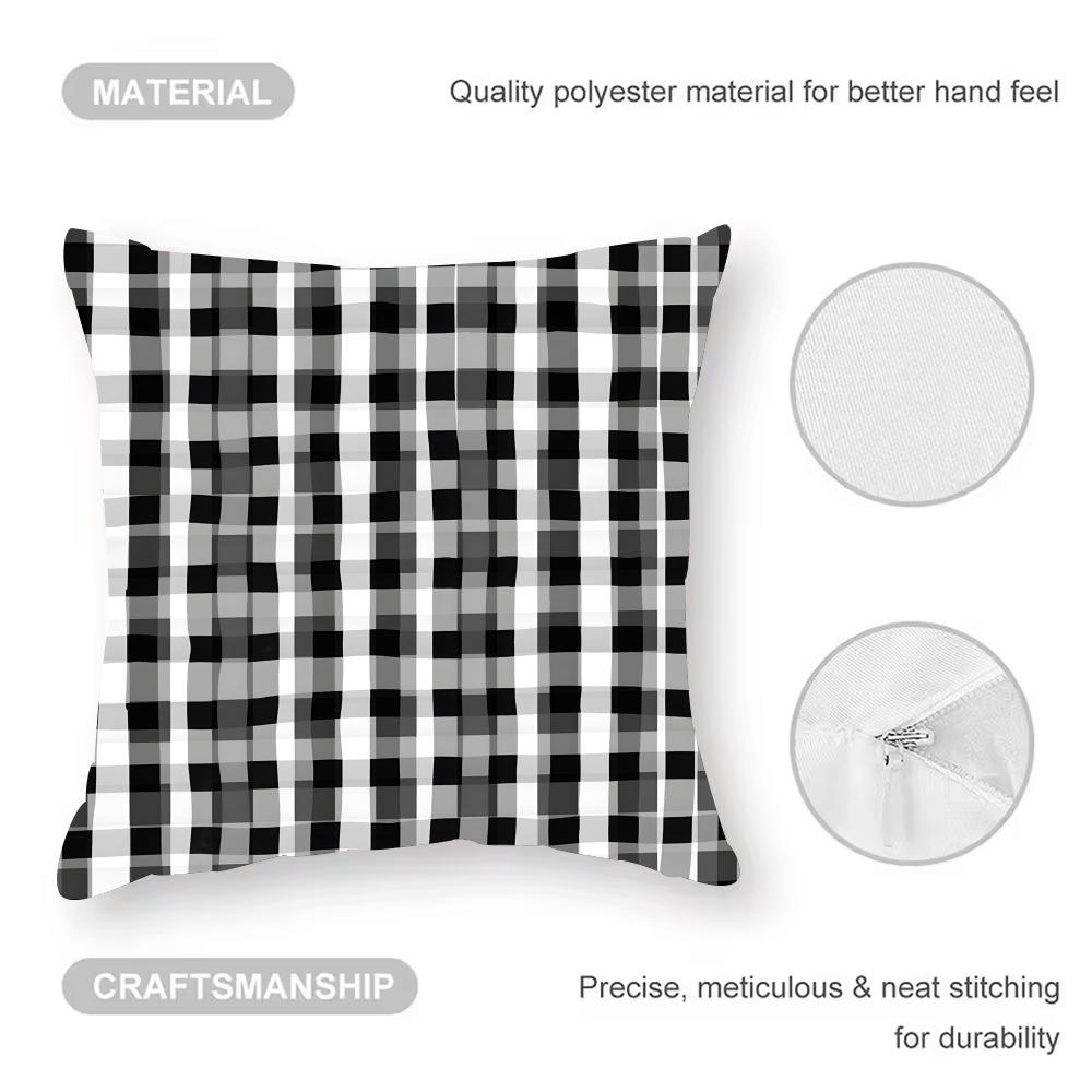 Black-and-white Pattern Cushion Cover Anti-dustmite Pillowcase Invisible Zipper Silky Short Plush Sofa Cushion Cover