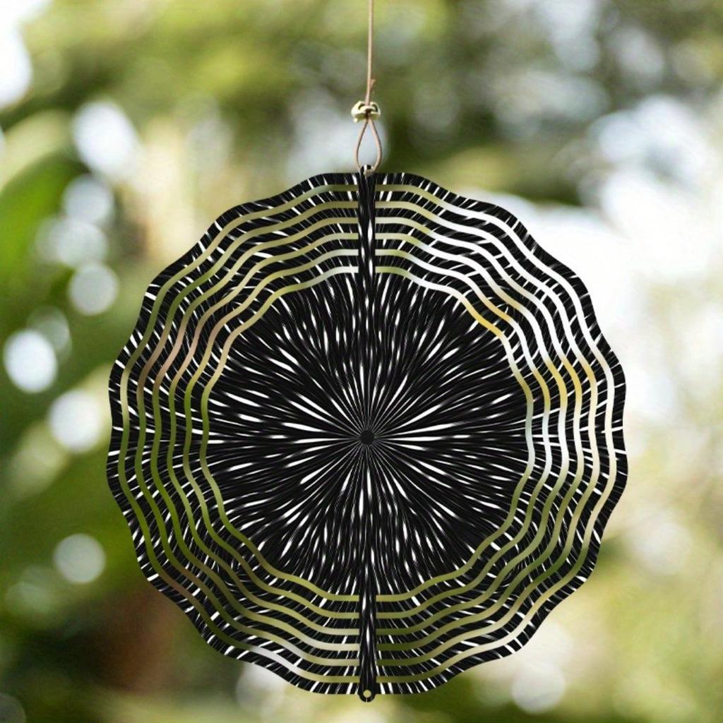 10 Inch Hanging Wind Chime with Black White Starry Sky Pattern Unique Garden Balcony Decor for Spring Summer Rotating Hook Artistic Design Gift