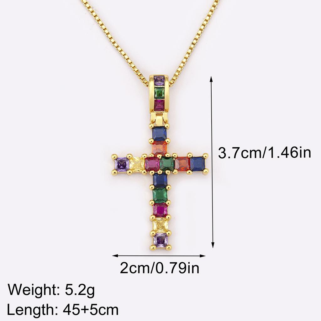 Nidin Hot Sale Square Shape Zircon Jesus Cross Pendant Necklace For Female Male Daily Party Charm Jewelry Wholesale Accessories