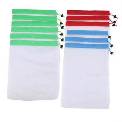 12Pcs Reusable Drawstring Mesh Bags Fruit Vegetable Sacks Storage Shopping Bag Toys Pouch