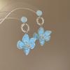 New blue flower fringed earrings, fresh niche design studs, women's summer vacation earrings