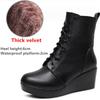 Women Genuine Leather Ankle Boots Winter Female Plush Snow Boots Platform Wedge Boots Women's High Heel Shoes Size 33-43