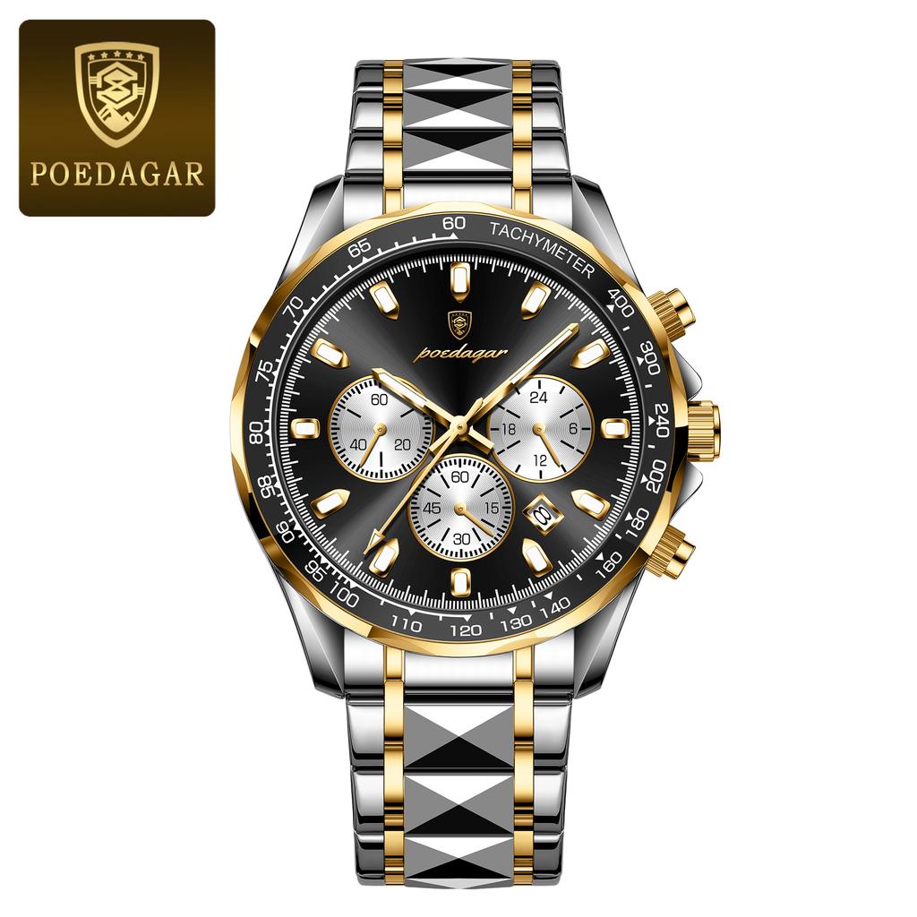 POEDAGAR Relógio Masculino de Marca de Luxo À Prova d'Água Luminoso de Aço Inoxidável Cronógrafo Data Quartzo Relógio de Negócios para Homem