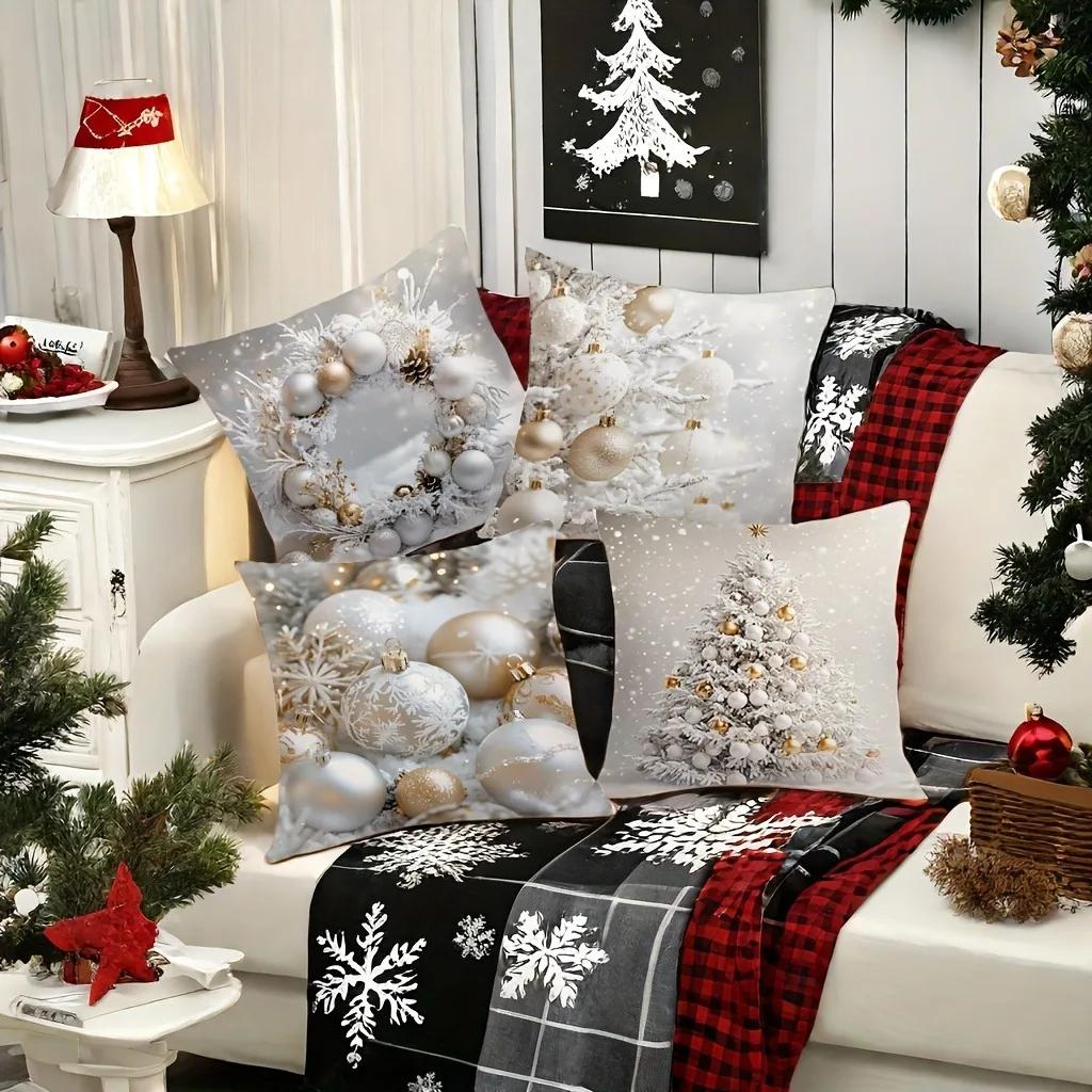 Christmas Decoration Pillowcase Winter Christmas Tree Ball Pillow Cover Sofa Cushion Cover Home Decoration New Year Gift