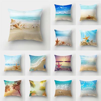 Summer Ocean Beach Scenery Print Pattern Cushion Cover Home Living Room Sofa Decoration Square Pillow Pillow Cover 40X40CM