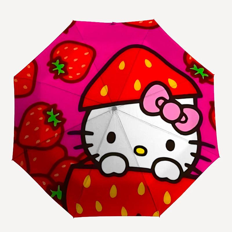 1pc Strawberry Hello Kitty Automatic Opening/Closing Umbrella with Foldable Design, 8-Bone Iron Frame Outdoor Umbrella for Fans, Travelers, Daily Use,