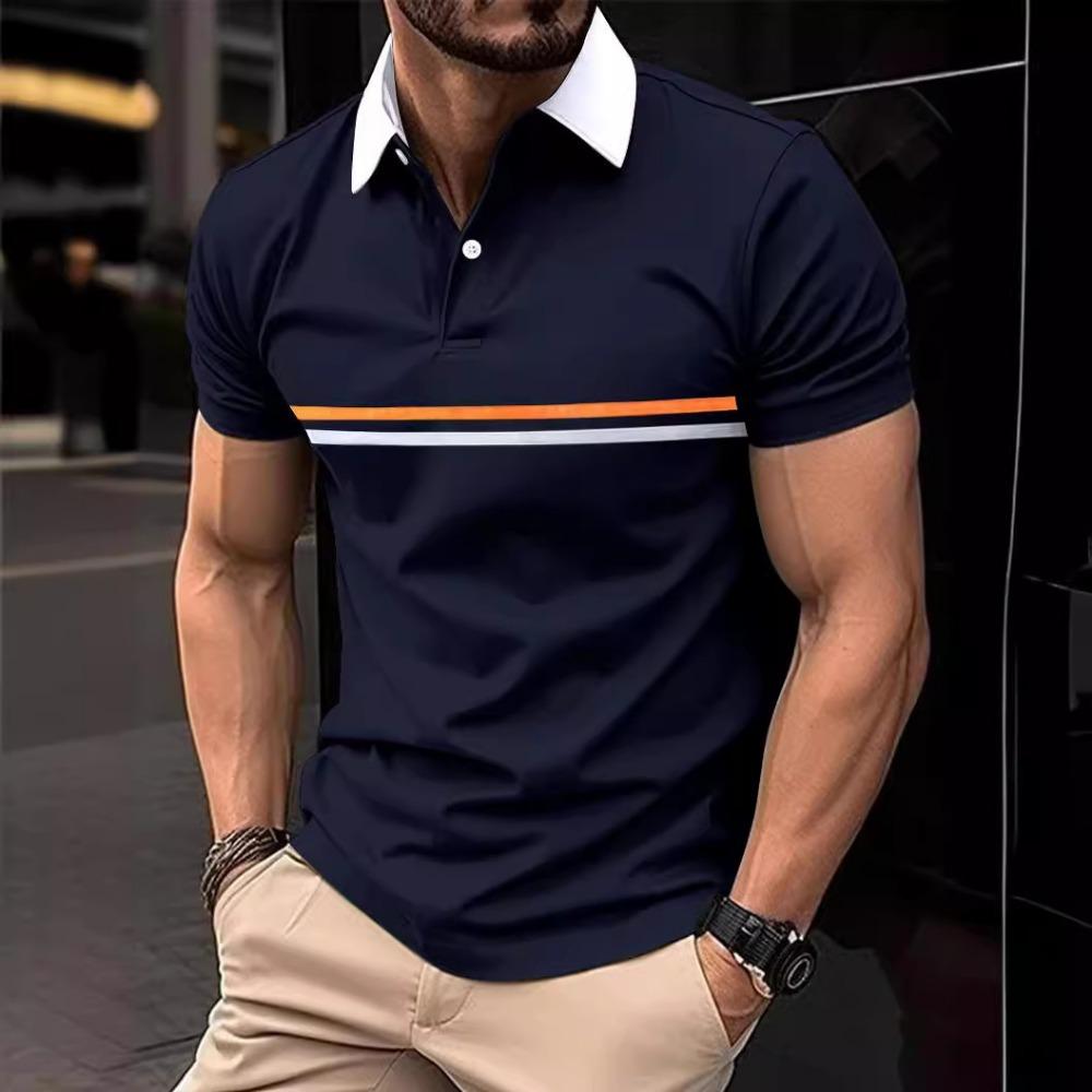 Summer men's short-sleeved POLO shirt Fashion casual comfortable breathable striped design sports men's short-sleeved Polo shirt