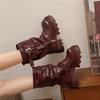 Botas de Cano Curto Punk de Inverno para Mulheres com Fivela de Cinto Fashion Plataforma Sola Grossa Sapatos Femininos Modernos Botas Curtas Para Mulher