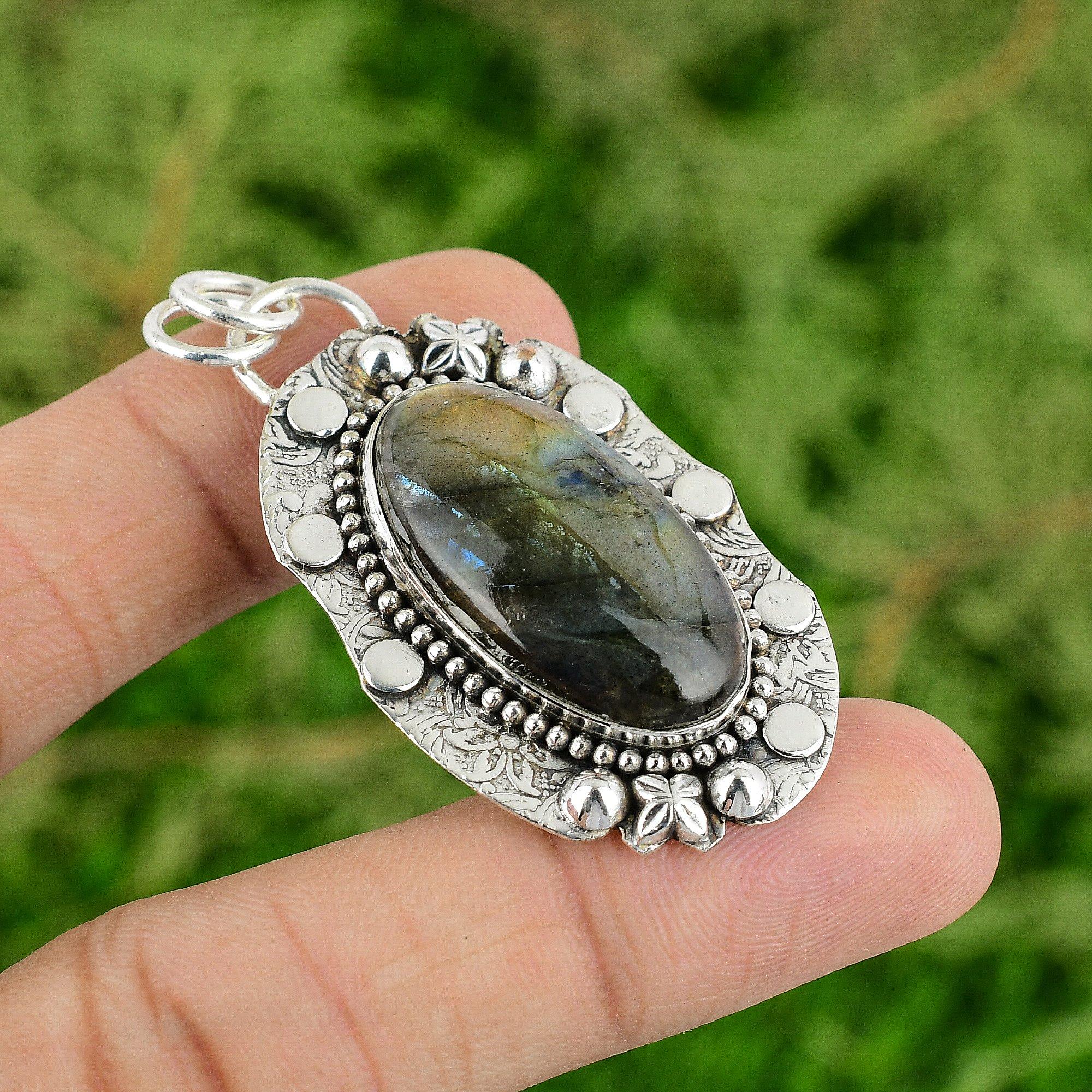 

Daughters Day Deal 925 Sterling Silver Natural Labradorite Bezel Pendant Jewelry