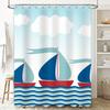Bright Sailboat Shower Curtain Set: Blue Waves Bath Decor, Kids Room Wall Hangings Bathroom Decor For Home Decoration