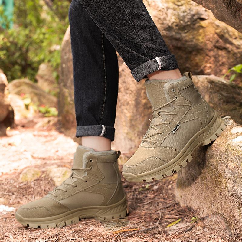 Winter Warm High-top Sneakers Men's Outdoor Hiking Shoes Cold-proof Snow Boots Large-size Training Tooling Boots