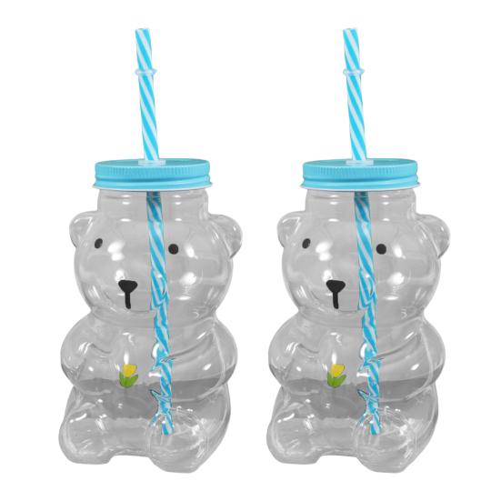 Yousheng Bear Glass Sippy Cup with Leak-Proof Lid Straw Cute Bear Glass Mug for Juice Milk Tea Smoothies Creative Bear-themed Drinkware