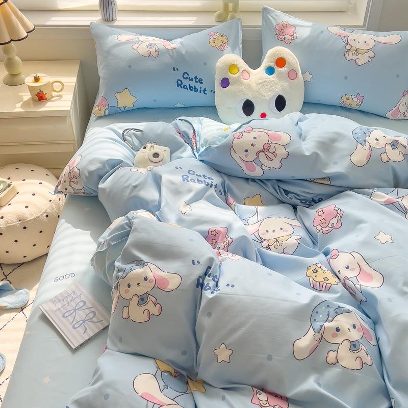 Class A Maternal And Infant Grade Ins Small Fresh Thickened Abraded Four-Piece Set Skin-Friendly Sheets Washed Cotton Quilt Cover Dormitory 3Pcs Set