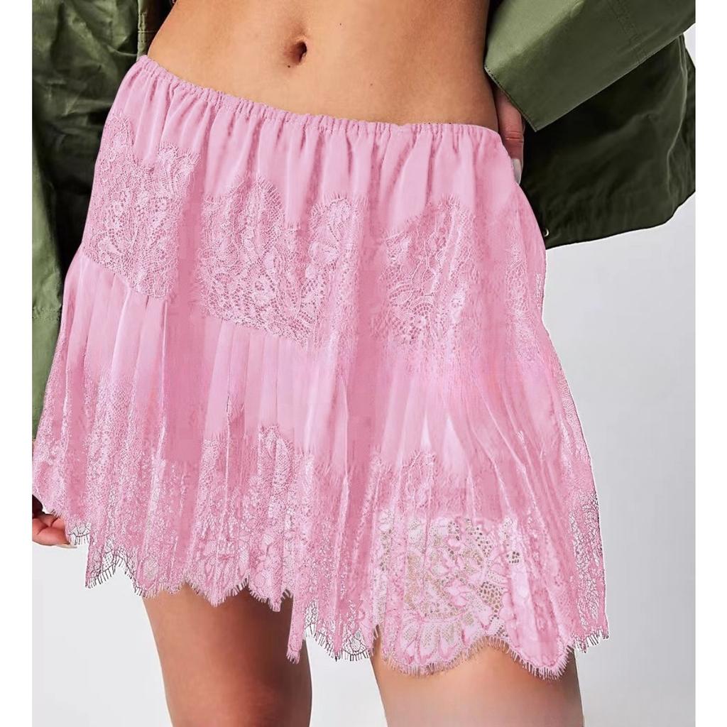 Women's High Waist Lace Mini Skirt Casual Irregular Hem Ballet Style Short Skirt