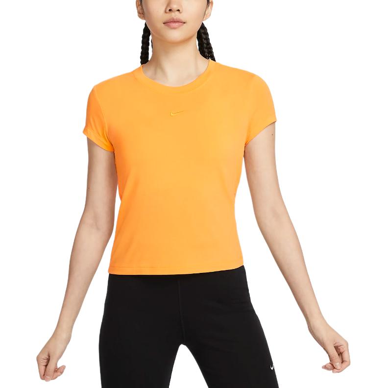

Nike Sportswear Chill Knit Logo Embroidery Pattern Crew Neck Solid Color Short Sleeve T-Shirt Women Tops Sundial-Yellow FV5509-717 M