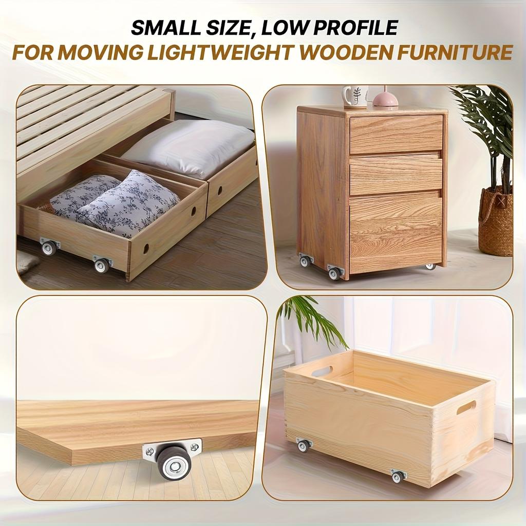 12Pcs (Includes 4 Silent Wheels + 8 Screws) Furniture Drawer Casters, Durable, Silent, And Smooth 1.25inch Side-Mounted Silent Wheels, Metal Surface