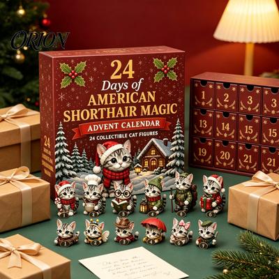 Acryl-Tierfiguren 24 Tage Weihnachten Adventskalender mit Katzenfiguren, Countdown Miniatur-Schmuck für Liebhaber, Dekoratives Kätzchen Feiertagshaus
