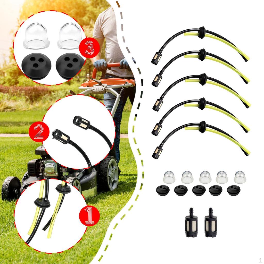 17 Pieces Strimmer Fuels Pipe Petrol Filter Kit 22 cm Replacement with Primer Bulbs for Garden