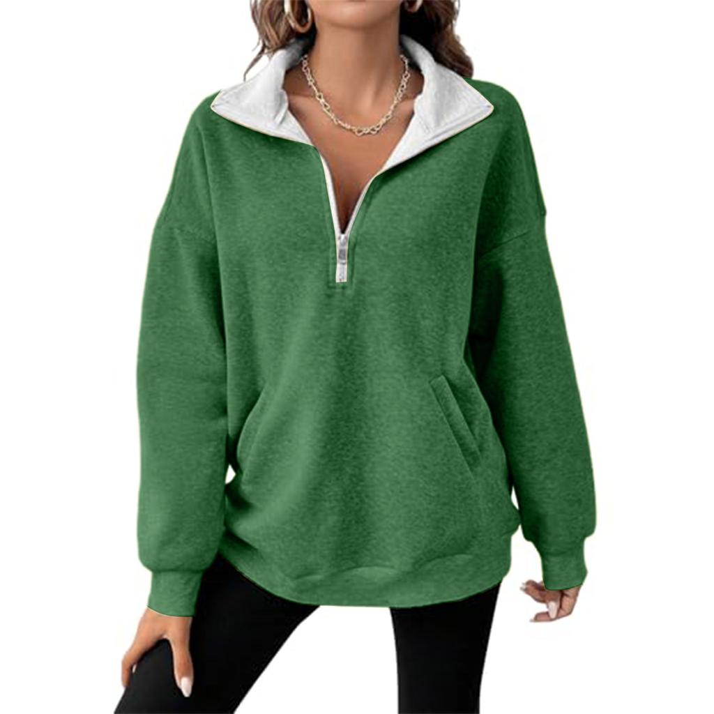 Women's Casual Half-Zip Color Hoodie for Daily Wear