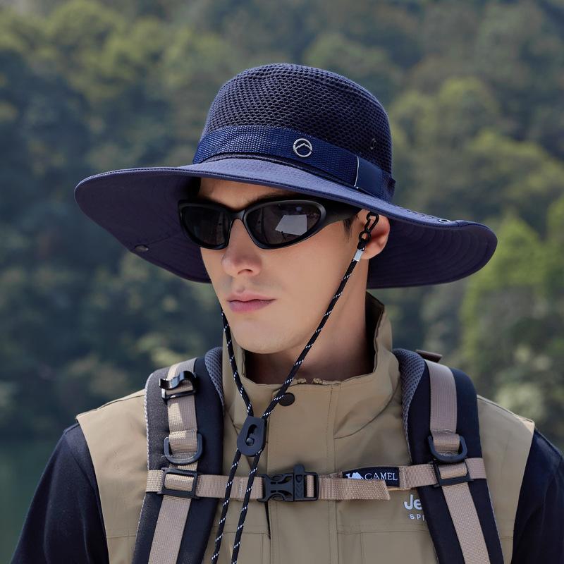Summer Hollow Breathable Sunscreen Hat Men's Outdoor Mountaineering Fishing Sun Hat Fashion Big Head Circumference Bucket Hat