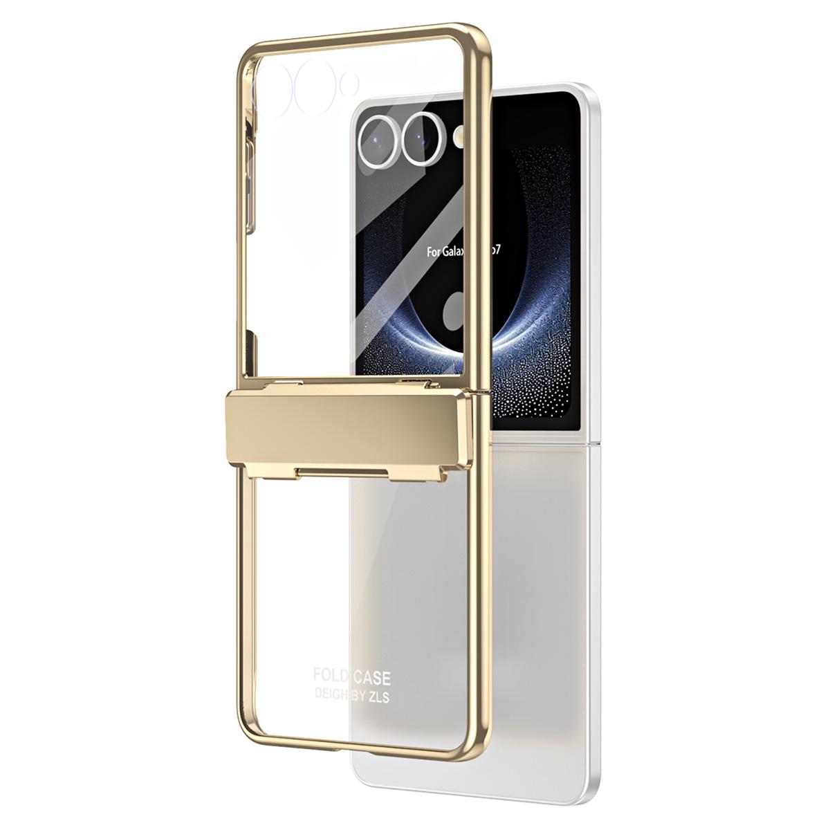 

For Samsung Galaxy Z Flip7 5G Case Electroplating PC Folding Phone Cover with Screen Protector Gold