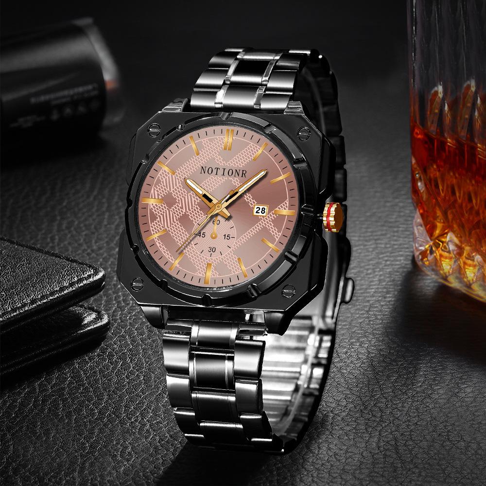 Men's Fashion Watch Square Watch Stainless Steel Quartz Watch Business Watch Simple watch Calendar Watch