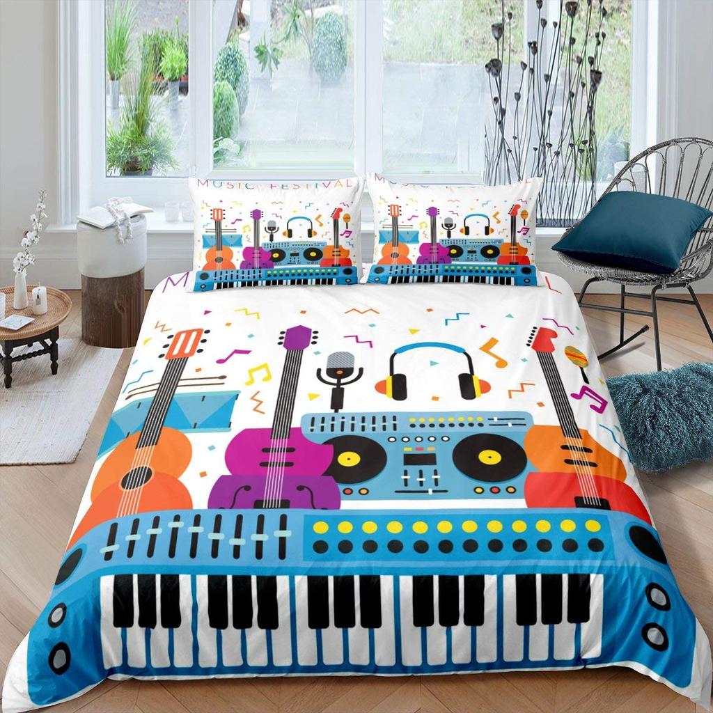 Music Duvet Cover Sets For Kids Boys Girls Teens Queen King Lightweight Bedspread Cover Bedroom Decor Music Lovers Bedding Sets