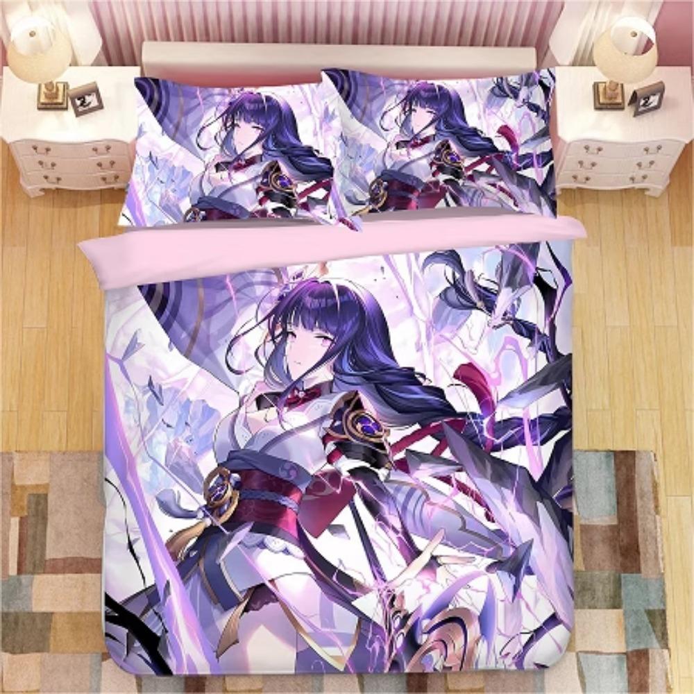 Anime Character Microfibre Bedding Sets for Kids Teens Adults Purple Duvet Cover with Zip Room Decor