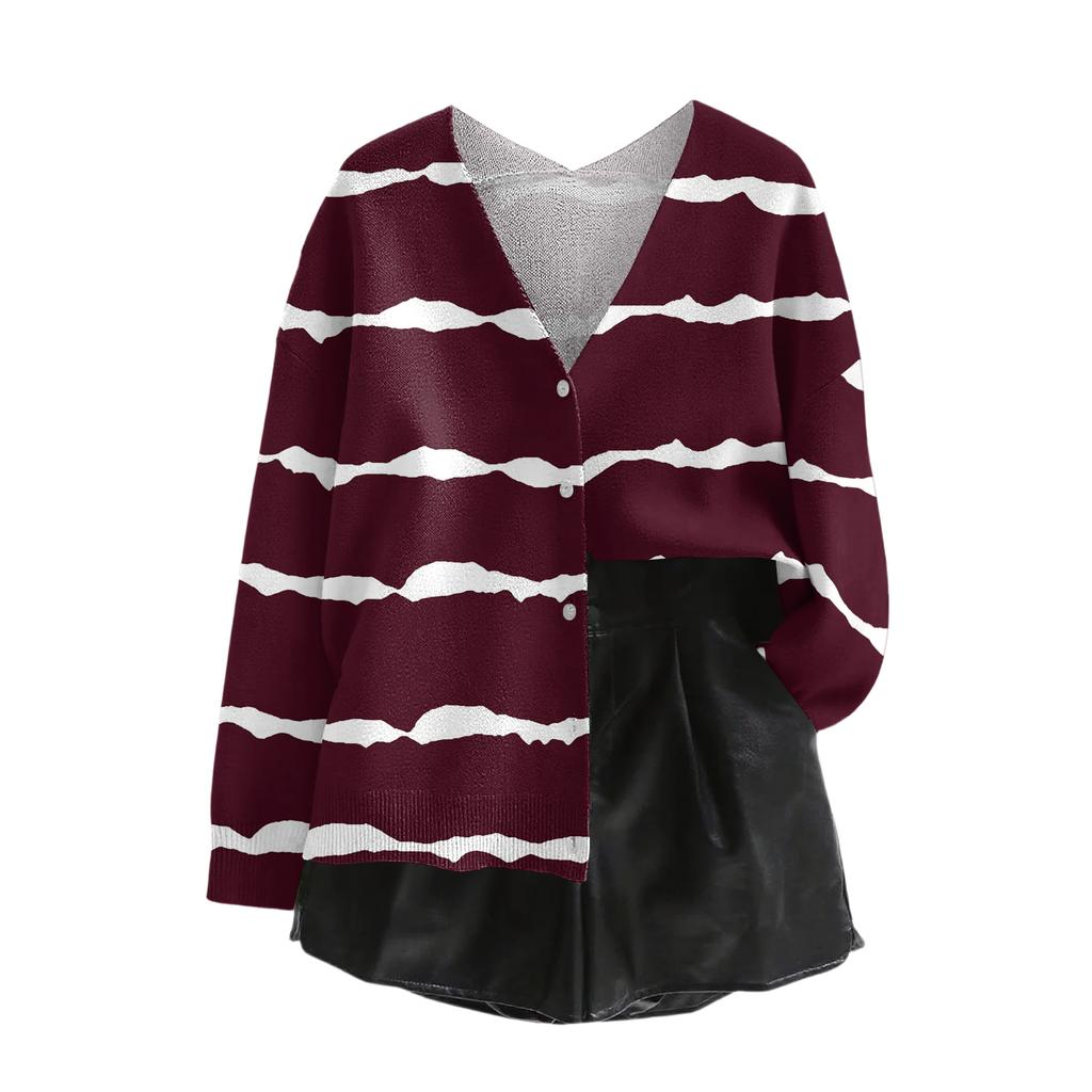 Women's V Neck Top Printing Thickened Plush Cashmere Warm Long Top