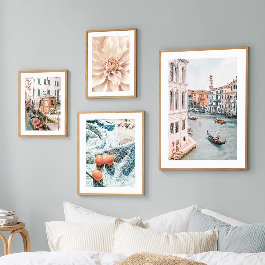 Venedig Meer Tür Gebäude Frucht Herbstlandschaft Poster und Drucke Wandkunst Leinwandmalerei Bilder Für Wohnzimmer Heimdekor