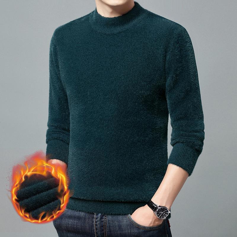 

Men s Thickened Imitation Golden Mink Cashmere Sweater, Medium High Neck, Korean Style Trend, Warm Autumn Winter Knit Top 4XL