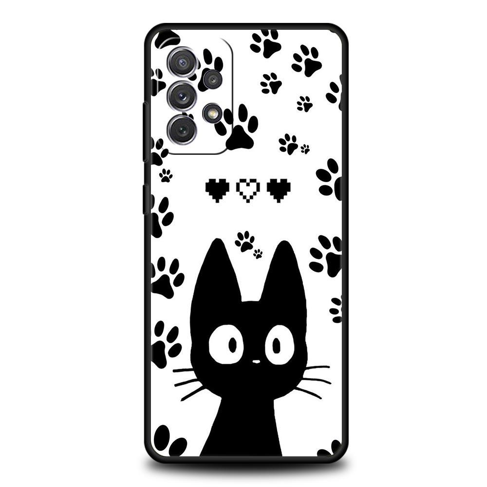 Custodia per Telefono per Samsung Galaxy A15 A13 A51 A71 A41 A31 A21S A03S A05 A35 A55 A23 A25 A33 A53 A73 5G Cover Gatto Nero Cartone Animato Carino