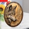 Unik träskylt med vargmönster - Rustik rund skylt för ytterdörr, vägghängande dekor - Idealisk present till vän & familj