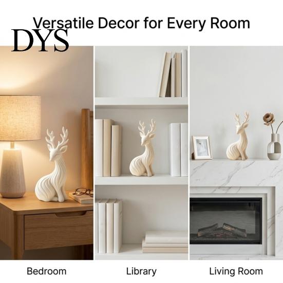 Festive Table Decor for Holiday 3D Printed Reindeer Figurine, Minimalist Sitting Deer Sculpture, Small Animal Figurines Office Christmas Tabletop