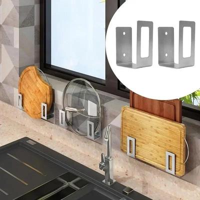 2 Adet Tainless Çelik Mutfak Düzenleyici Kesme Tahtası Saklama Rafları Kapak Rafı Yer Tasarrufu Duvara Monte Tencere Kapağı Tutucu Ev