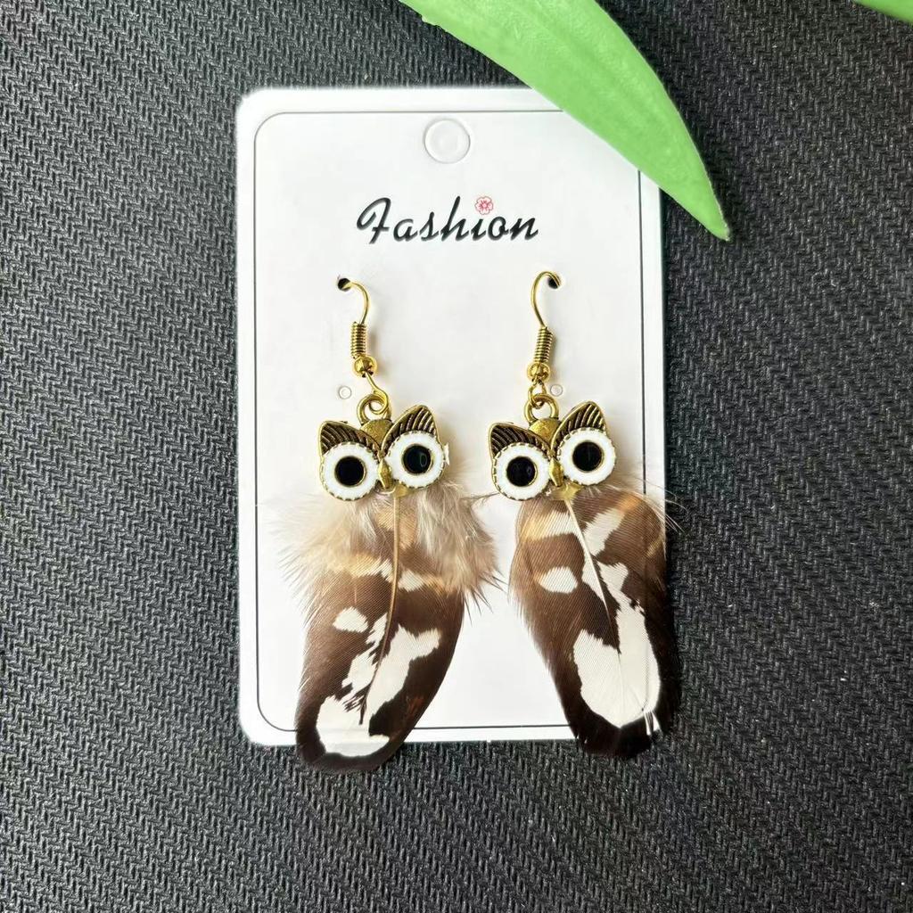 Vintage Cartoon Owl Peacock Feather Long Tassel Earrings Bohemian Ethnic Vacation Jewelry For Women