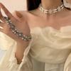 Vintage Double Layer Necklace Hollow Pearl Metal Necklace Elegant Women Collarbone Chain  Unisex
