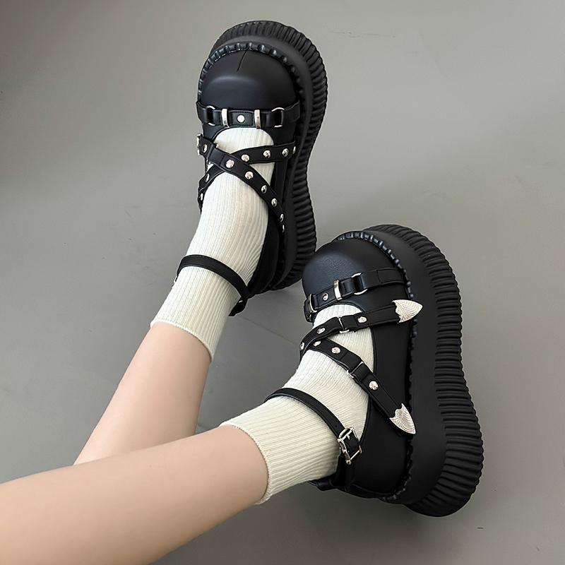 

2025 Y2K Туфли Мэри Джейн для девочек, туфли-лодочки с пряжкой, на толстой танкетке, с круглым носком, туфли на платформе, милые, сладкие, в стиле Лолита, классические брендовые туфли-лодочки 35 чёрный