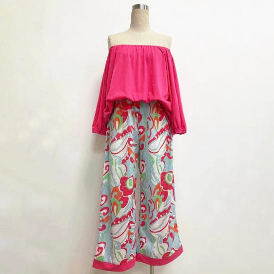 2 Teile/satz Frauen Outfit Set Einfarbig Top Lose Mittlere Taille Breite Bein Frauen Bluse Hosen Set