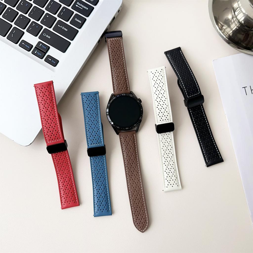 20mm Replacement Strap for Samsung Galaxy Watch7 44mm/40mm Magnetic Buckle Genuine Leather Watch Band with Multi Hole