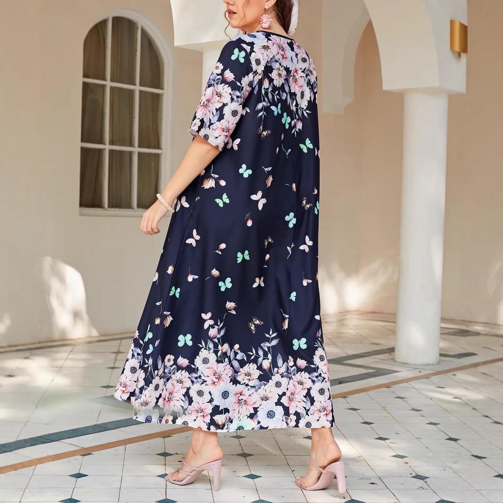 Plus Size V-Neck Short Sleeve Printed Pullover Dress - Spring/Summer Style