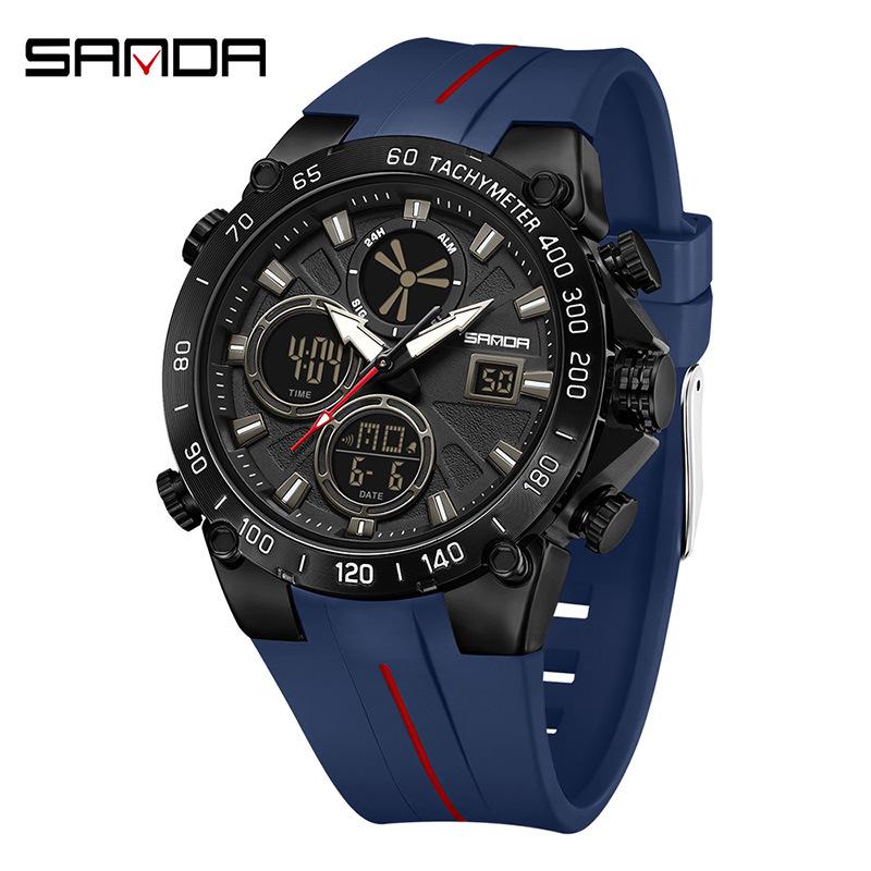 SANDA Men's Fashion Sports Dual Display Electronic Watch – Multifunction Timer, Alarm, Luminous, Waterproof.