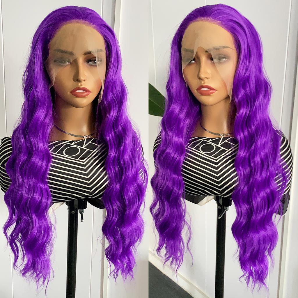 AIMEYA Platinum Blonde Lace Front Wig for Women Girls Long Body Wave Heat Resistant Synthetic Lace Wigs Daily Use Cosplay Party