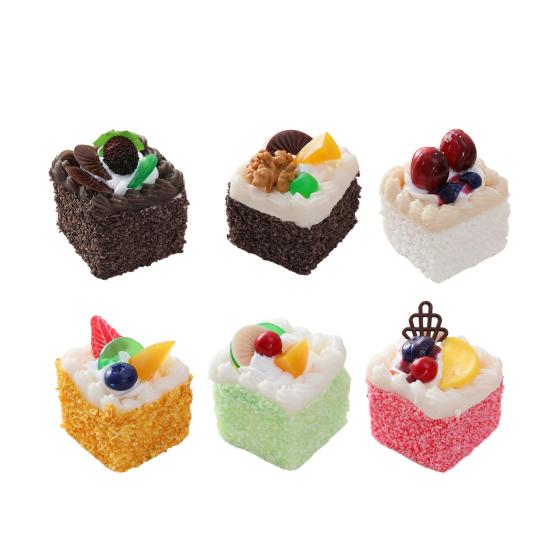 Simulation Square Cake Model Refrigerator Magnet Shredded Coconut Fruit Cake Desktop Decoration Photo Props