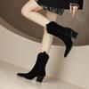 Fashion NEW Autumn Women Boots Sheep Suede Shoes Women Pointed Toe Chunky Heel Women Boots Winter Short Western Boots Women Cowboy Boots