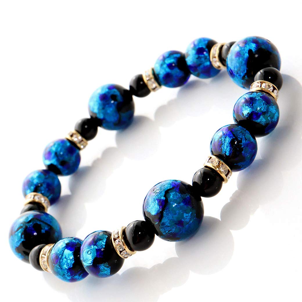 

[GOLD STONE] Glowing Firefly Glass Blue Bracelet, Okinawa Power Stone, Inner Diameter: Approx. 16.5cm