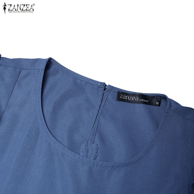 ZANZEA Abito Casual da Donna Girocollo Tinta Unita Largo Manica Corta