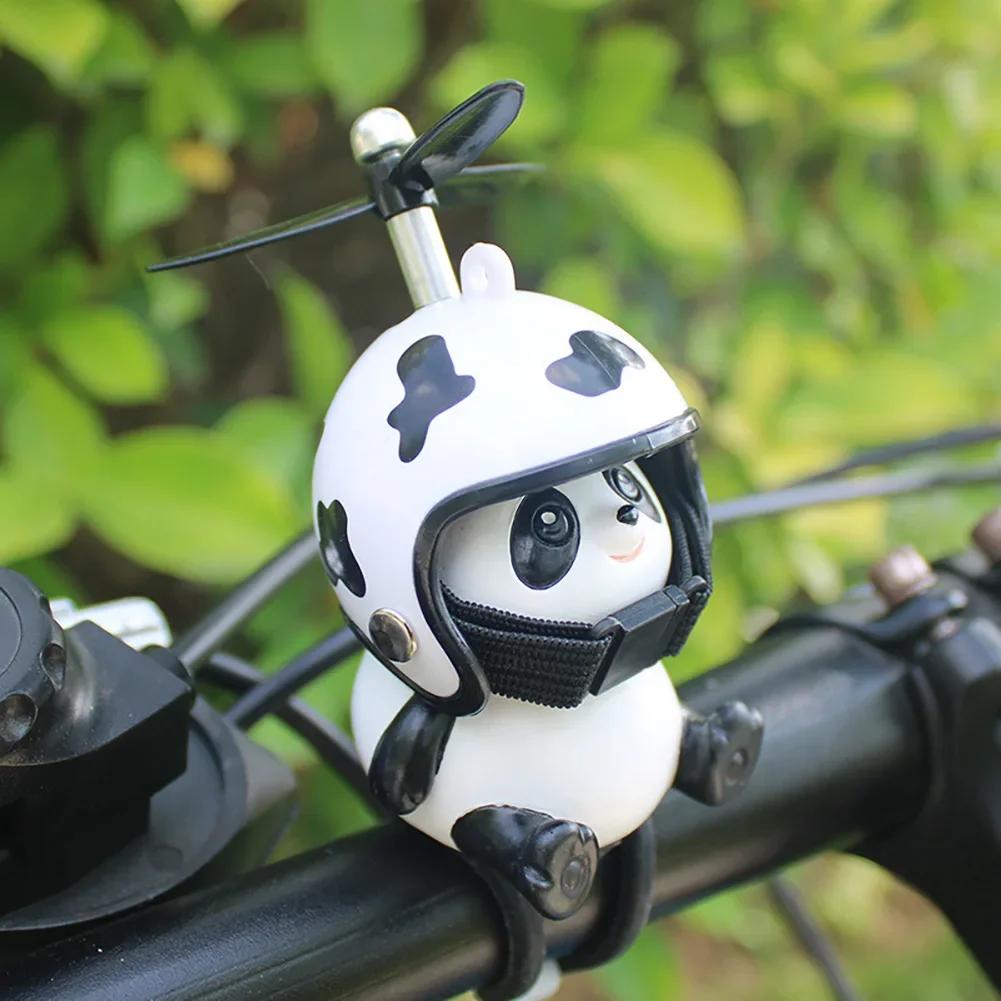Motorcycle Handlebar Decoration Bike Electric Cute Panda Cartoon With Helmet Airscrew Ornaments Riding Equipment Accessories