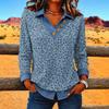 Women's Casual V-Neck Button Trim Leopard Print Long Sleeve Top for Everyday Wear